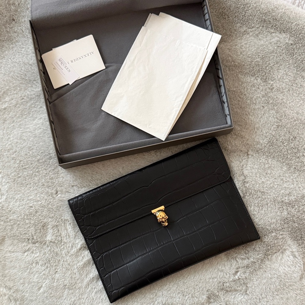 Alexander McQueen Black Embossed Leather Pouch